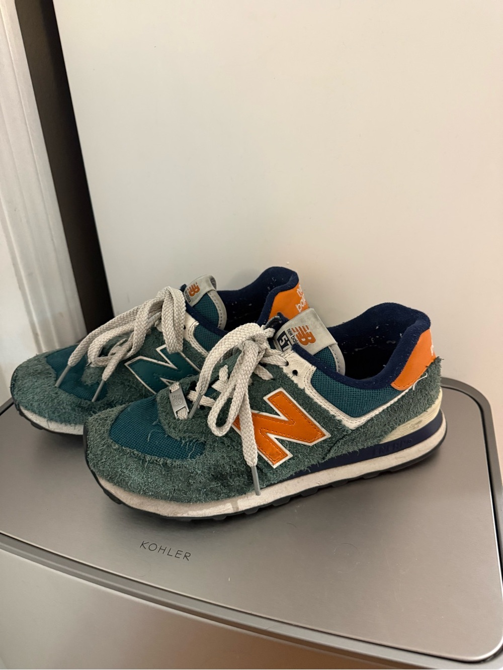 New Balance Green & Orange Retro Athletic Sneakers